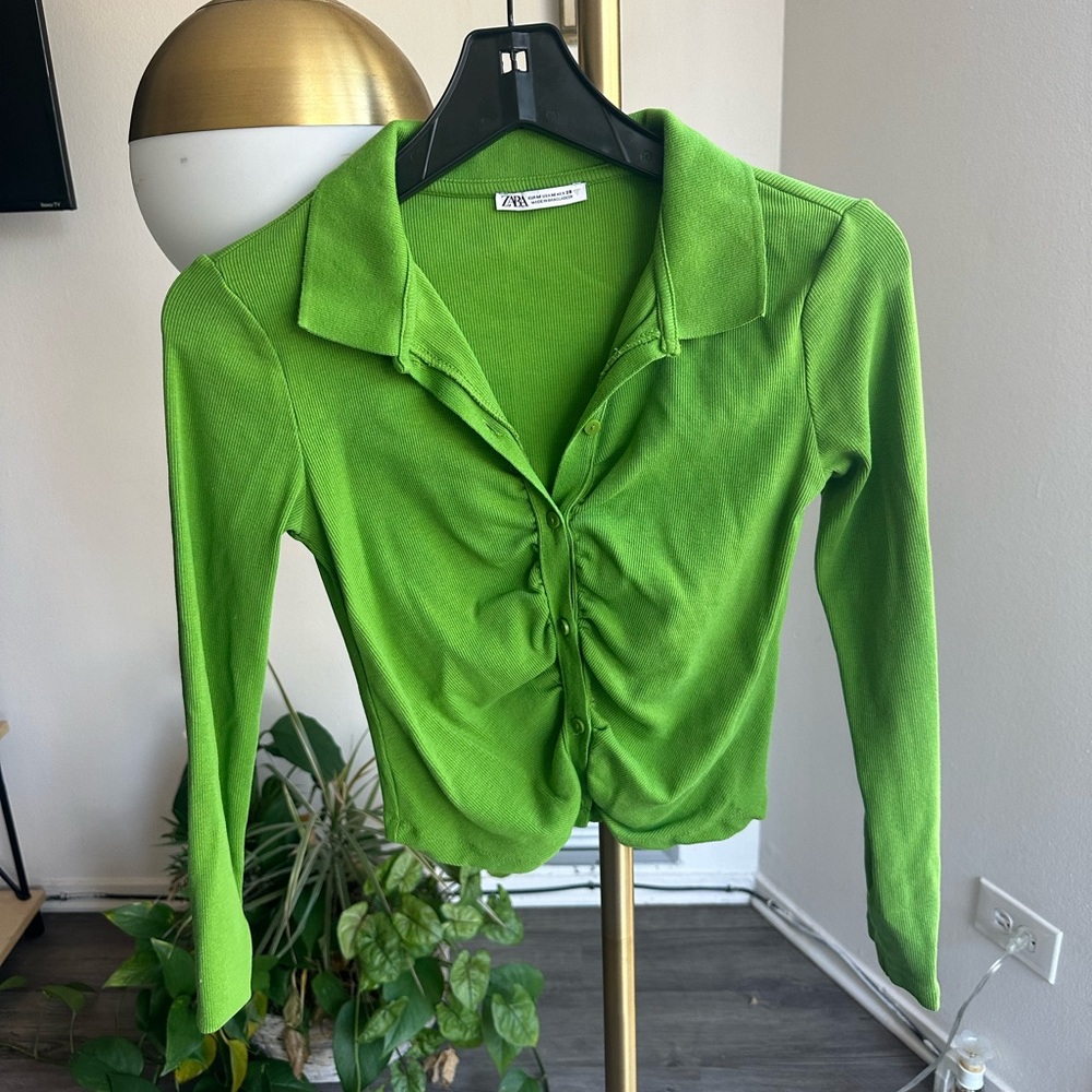 Zara green ruched crop top